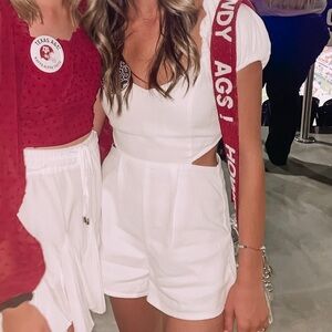 White Denim Romper Open Back